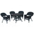 5-Piece Black Resin Wicker Chair & Table Patio Dining Furniture Set - Black Cushions 44.5"