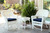 3-Piece White Resin Wicker Patio Chairs and End Table Furniture Set - Blue Cushions