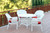 Set of 5 White Resin Wicker Chair & Table Patio Dining Furniture Set - Red Cushions