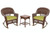 3-Piece Honey Brown Wicker Outdoor Patio Rocker Chairs & End Table Set - Green Cushions