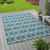 7.8' x 10.8' Navy Blue and Green Geometric Rectangular Outdoor Area Throw Rug