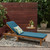 Set of 2 Teak and Blue Outdoor Wood Chaise Lounge and Cushion 78.75"