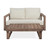 Set of 2 Brown and Beige Outdoor Acacia Wood Loveseat and Coffee Table 38.5"