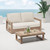 Set of 2 Brown and Beige Outdoor Acacia Wood Loveseat and Coffee Table 38.5"
