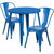 Set of 3 Round Blue Metal Indoor and Outdoor Table with Cafe Chair Set 33"