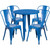 Set of 5 Round Blue Metal Indoor and Outdoor Table with Cafe Chair Set 33"
