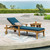 78.75" Teak and Blue Outdoor Acacia Wood Chaise Lounge with Water Resistant Cushion