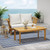 Set of 2 White and Teak Finish Outdoor Acacia Wood Loveseat and Coffee Table 55.5"