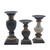 Set of 3 Brushed Black Wooden Pillar Candle Holders 11.5"