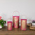 Set of 3 Fuchsia Pink and Gold Floral Laser-Cut Pillar Candle Lanterns