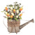 18" Brown and Beige Easter Spring Faux Floral Watering Can Decor