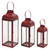 Set of 3 Rustic Iron Red Glass Candle Lanterns With a Handle - 16"