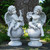 Set of 2 Ivory Cherub Angels with Violin and Harp Sitting on Finials Garden Statues 14.75"