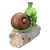 14.5" Green and Brown Mom with Baby Snail on a Tree Stump Outdoor Garden Statue