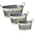 Set of 6 Distressed White Metal Embossed Oval Planter with Handles 23"