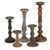 Set of 5 Contemporary Rizzi Staggering Mango Wood and Iron Pillar Candle Holder Sticks