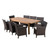 9-Piece Teak Brown Finish Outdoor Furniture Patio Expandable Dining Set - Pale Brown Cushions