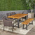 6-Piece Teak Brown Finish Rectangular Wicker Outdoor Furniture Patio Dining Set - Beige Cushions