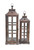 Set of 2 Wooden Brown and Clear Handmade Lantern with Glass Window 33"