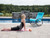 48" Blue Outdoor Aluminum Rocking Lounge Chair with a Pillow