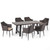 7-Piece Brown Stone Finish Rectangular Outdoor Furniture Patio Dining Set - Textured Beige Cushions