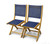 Set of 2 Natural Teak Providence Outdoor Patio Folding Dining Chairs with Navy Batyline Fabric