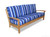 76" Natural Teak Deep Seating Outdoor Patio Three Seater Couch - Multicolored Cobalt Blue Cushions