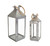 Set of 2 Galvanized Metal and Glass Lanterns with Rope Handle 25.25"
