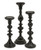 Set of 3 Contemporary Tall Midnight Black Sculpted Pillar Candle Holders