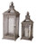 Set of 2 Weathered French Country Garden Iron Pillar Candle Holder Lanterns