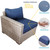 7-Piece Resin Wicker Outdoor Sectional Set with Blue Cushions and Coffee Table 90.5"