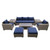 8-Piece Wicker Rattan Outdoor Sectional Set with Blue Cushions and Coffee Table 90.5"