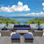8-Piece Wicker Rattan Outdoor Sectional Set with Blue Cushions and Coffee Table 90.5"
