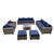 11-Piece Wicker Outdoor Sectional Set with Blue Cushions and Coffee Table 90.5"