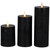 Set of 3 Flameless Solid Black Flickering LED Halloween Wax Pillar Candles 8"