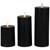 Set of 3 Flameless Solid Black Flickering LED Halloween Wax Pillar Candles 8"