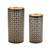 Punched Geometric Candle Holders - 10" - Black and Gold - Set of 2