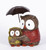 Charming 10" Brown and Red Mother and Baby Owl Under Umbrella Statue