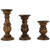 Set of 3 Walnut Brown Natural Wooden Pillar Candle Holders 10"