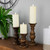 Set of 3 Walnut Brown Natural Wooden Pillar Candle Holders 10"