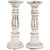 Set of 2 Antique White Pillar Candle Holders 12"