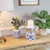 Wooden Floral Taper Candle Holder - 6"- White and Blue