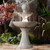 LED Lighted 2-Tier Leaf Pattern Ceramic Outdoor Garden Water Fountain - 38" - Cream