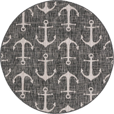 5.25' Charcoal Gray & Ivory Nautical Anchor Round Outdoor Area Throw ...