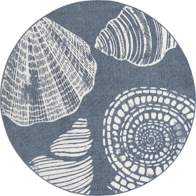 7' Navy Blue & Ivory Coastal Themed Sea Shell Round Outdoor Area Throw ...