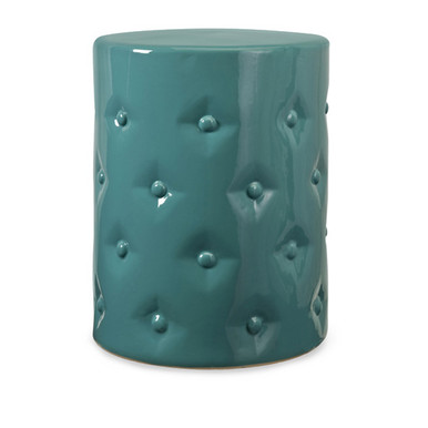 19" Vivid Turquoise Ceramic Garden Stool with Button Embellishments ...