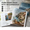Stacks of custom magazines representing quantities from 100 to 10,000 with artwork upload and bleed requirements.