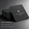 Black rounded square business cards on 24 pt. Trifecta stock with a velvet finish and green core