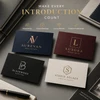 Four luxury raised foil business cards designed for real estate, retail, finance and creative brands
