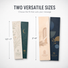 Custom premium bookmarks comparing the 1.5 × 7-inch and 2 × 8-inch size options with botanical, celestial, architectural, and geometric designs.